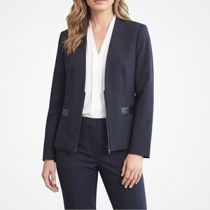 Nine West Womens Blazer Size 12 Black Fitted Career Jacket Business Chic Office